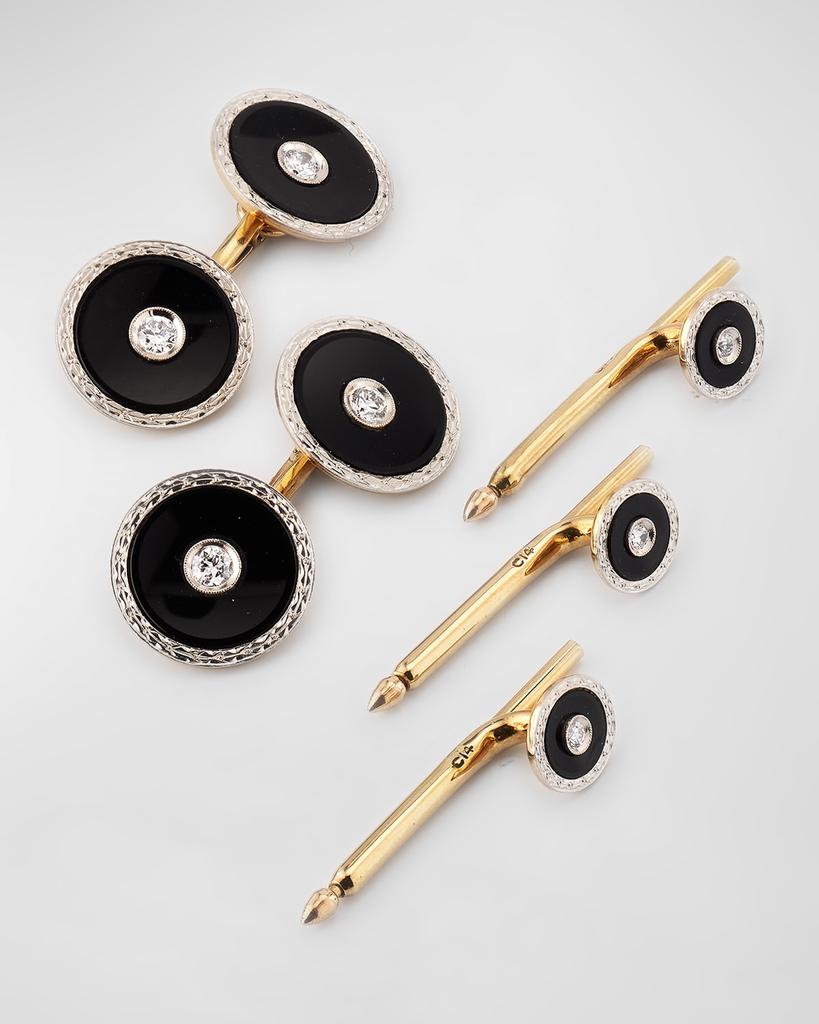 NM Estate Estate Carrington 14K Yellow Gold and Platinum Black Onyx with Diamond Gents Set