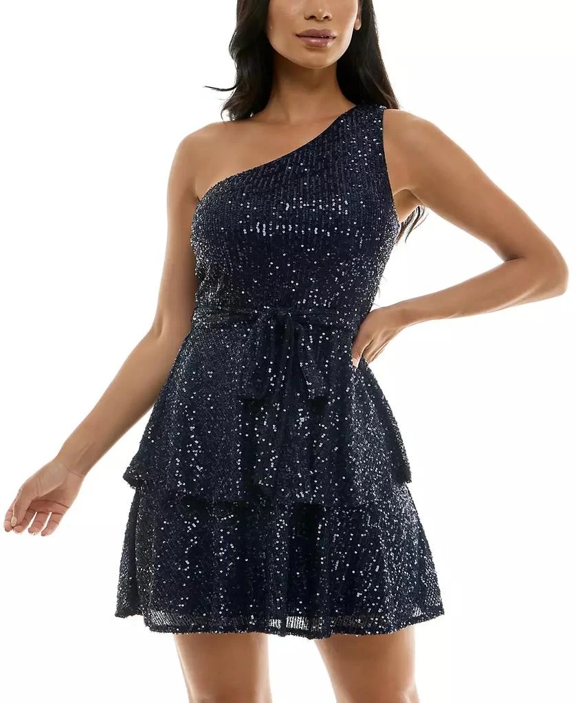 Trixxi Juniors' Sequin One-Shoulder Tiered Mini Dress 3