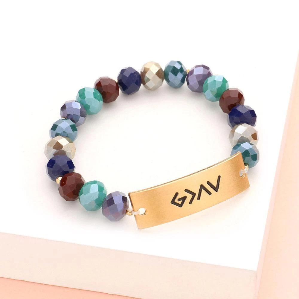 FASHNZFAB God is Greater Than The Highs And The Lows Metal Bar Faceted Beaded Stretch Bracelet 7