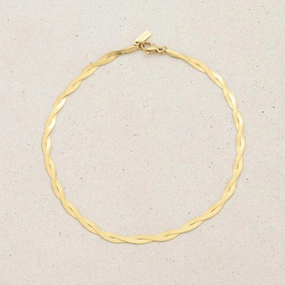 Pompeii3 Amina Anklet 18k Gold Plated 10" 6mm Total Width Herringbone Chain 3
