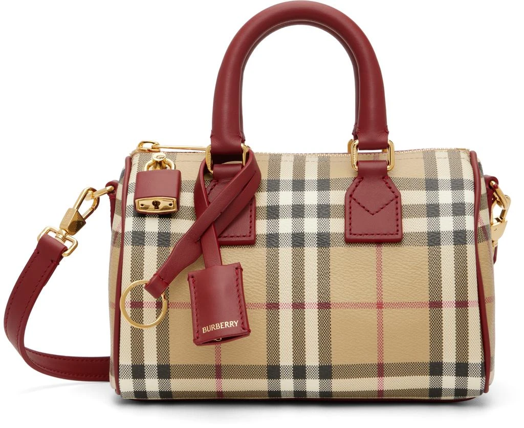 Burberry Beige 
Burgundy Mini Check Bowling Bag
