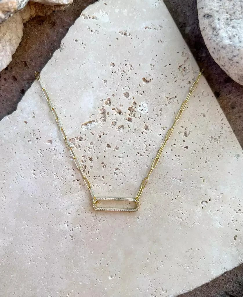 ADORNIA Gold CZ Rounded Rectangle Pendant Necklace 4