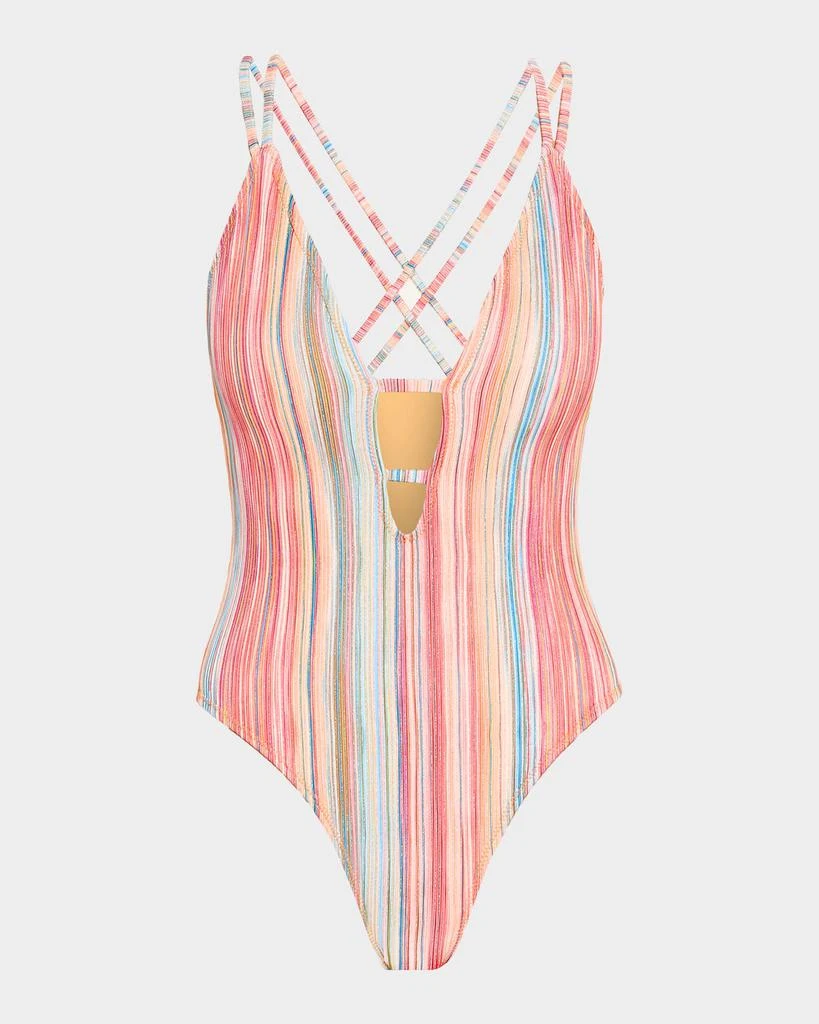 Ramy Brook Marina Metallic Striped One-Piece Swimsuit
