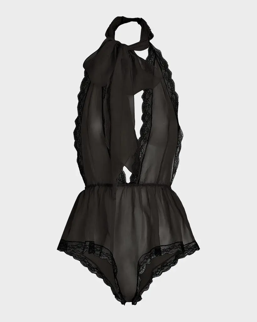 Dolce & Gabbana Lace-Trim Plunging Halter Bodysuit