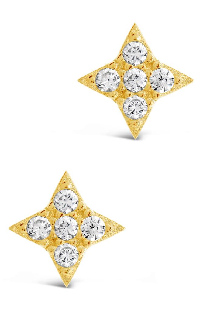 Sterling Forever 14K Gold Plated Sterling Silver & CZ Dainty Four Pointed Star Stud Earrings