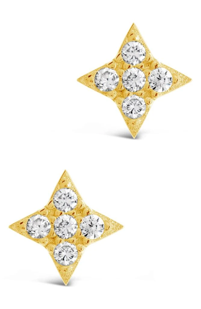 Sterling Forever 14K Gold Plated Sterling Silver & CZ Dainty Four Pointed Star Stud Earrings 1