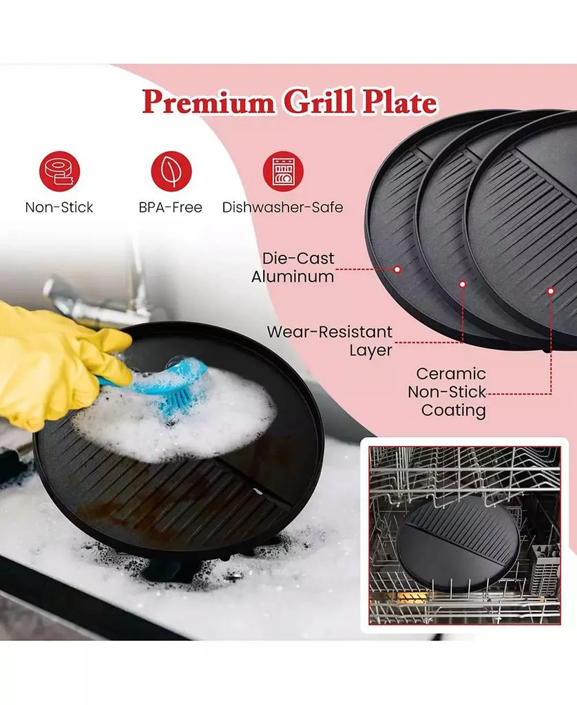 Ecooso Electric BBQ Grill 1200W Indoor Outdoor Grill with 2-Zone Non-Stick Grilling Plate-Red 6