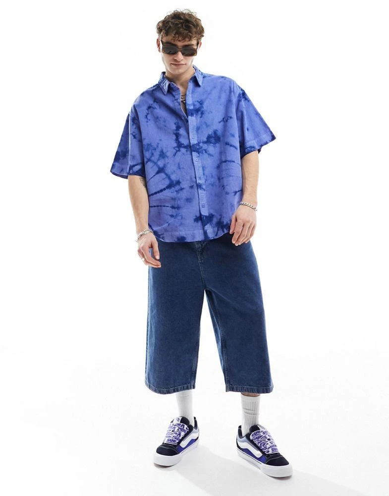 ASOS ASOS DESIGN short sleeve oversized tie dye cord shirt in blue 3