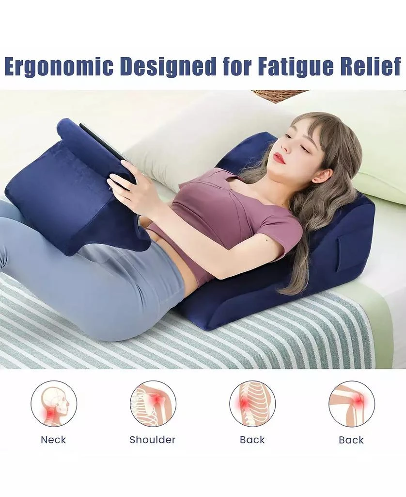 SUGIFT Bed Wedge Pillow with Tablet Pillow Stand and Side Pockets-Navy 4