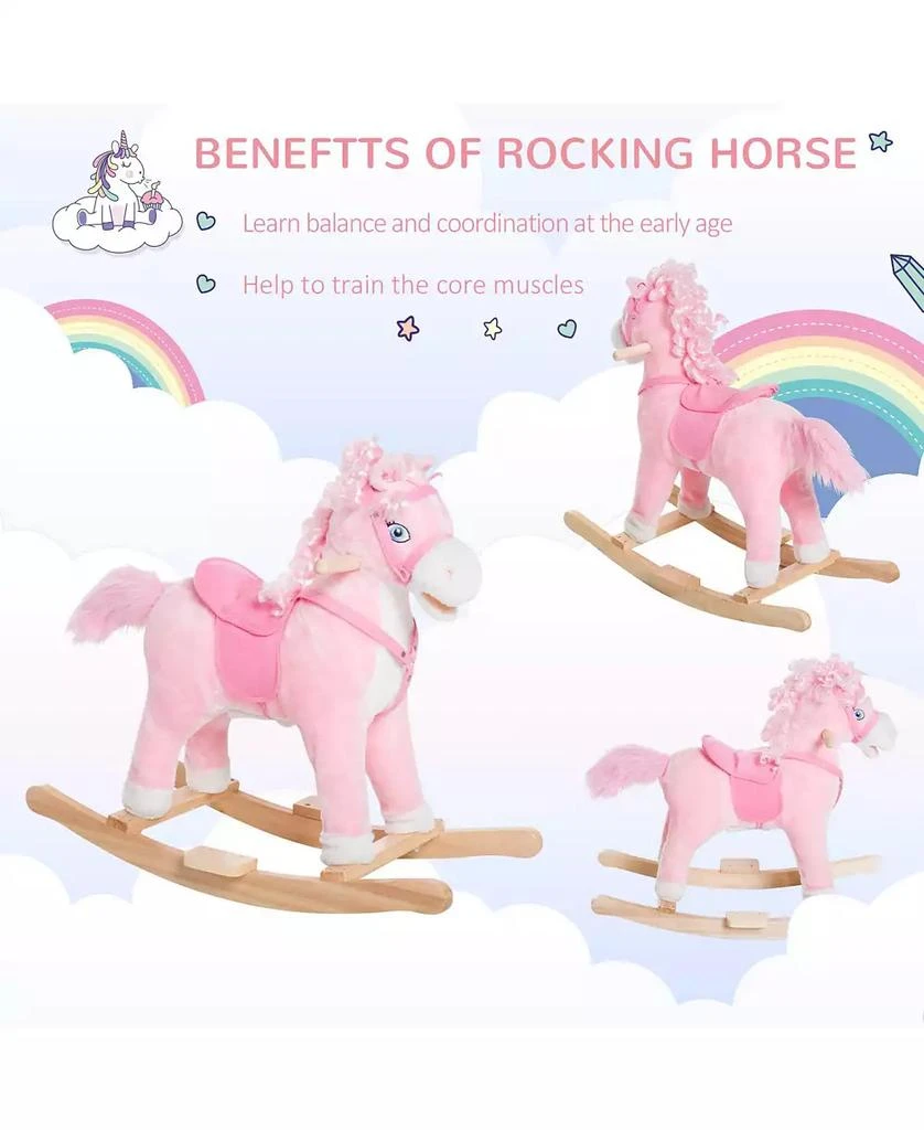 Qaba Kids Ride on Rocking Horse Toddler Plush Toy with Realistic Sounds 4