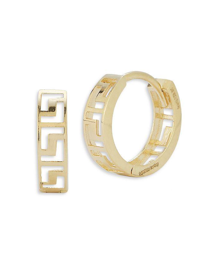 Moon & Meadow 14K Yellow Gold Greek Key Cut Out Huggie Earrings - Exclusive