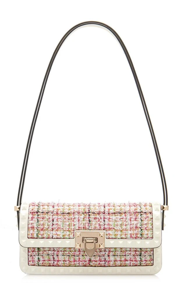 Valentino Valentino Garavani - Rockstud Tweed Boucle E/W Shoulder Bag - Pink - OS - Moda Operandi 1