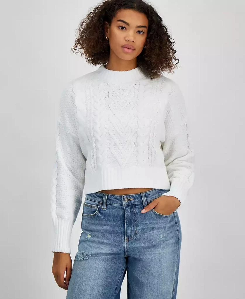 Hippie Rose Juniors' "Soft & Cozy" Chenille Heart Cable-Knit Mockneck Sweater 1