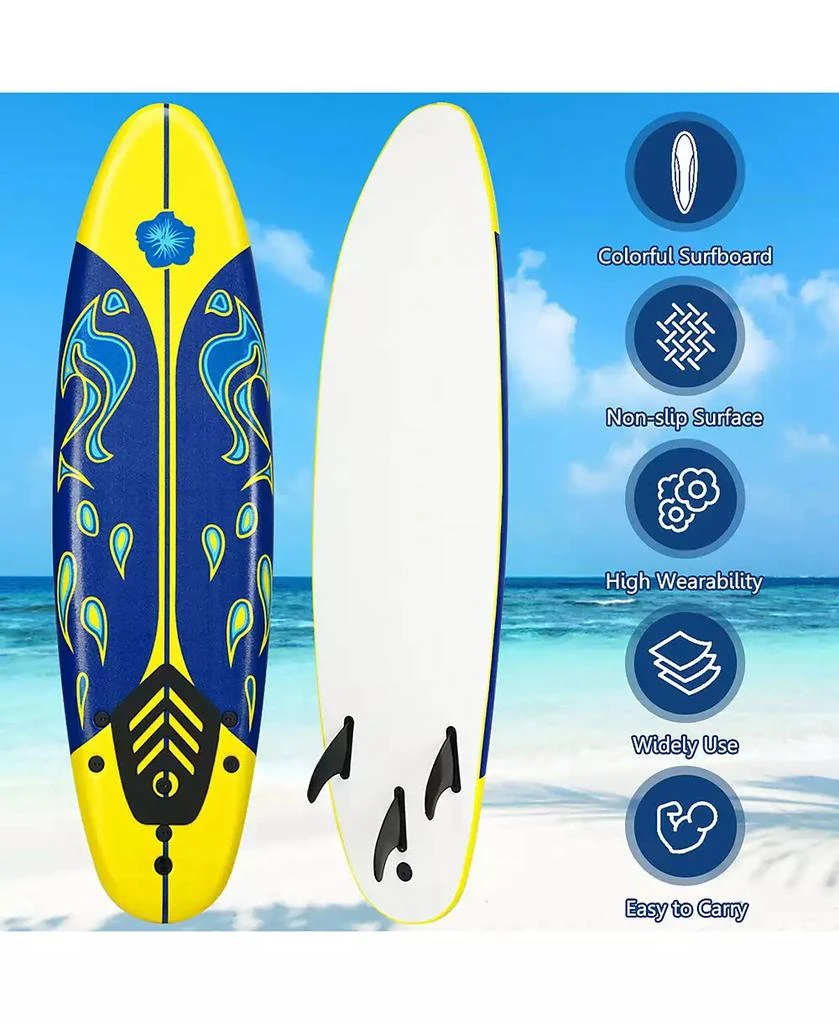 Costway 6
 Surfboard Foamie Body Surfing Board W/3 Fins 
Leash 2