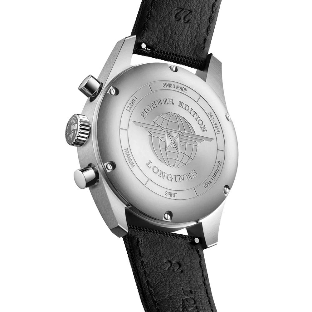 Longines Men's Swiss Automatic Chronograph Spirit Pioneer Edition Black Synthetic Strap Watch 42mm 2