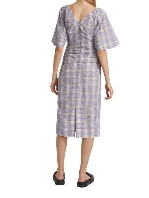 Ganni Seersucker Check V-Neck Midi-Dress 2