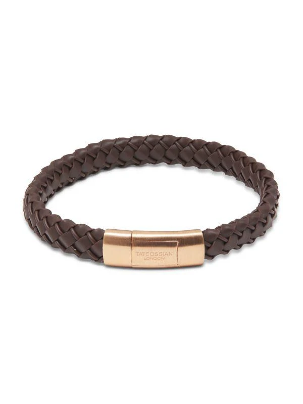 Tateossian Gomma 18K-Rose-Gold-Plated Sterling Silver Braided Leather Bracelet 3