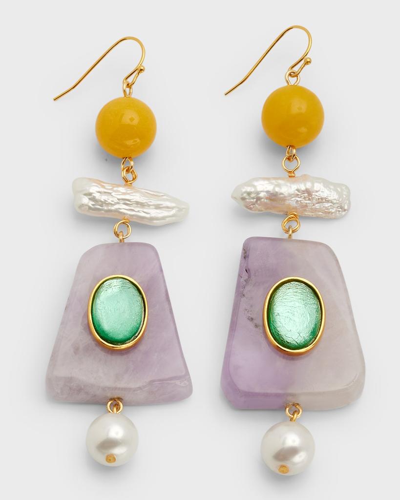 BEN-AMUN Multi-Stone and Freshwater Pearl Drop Earrings