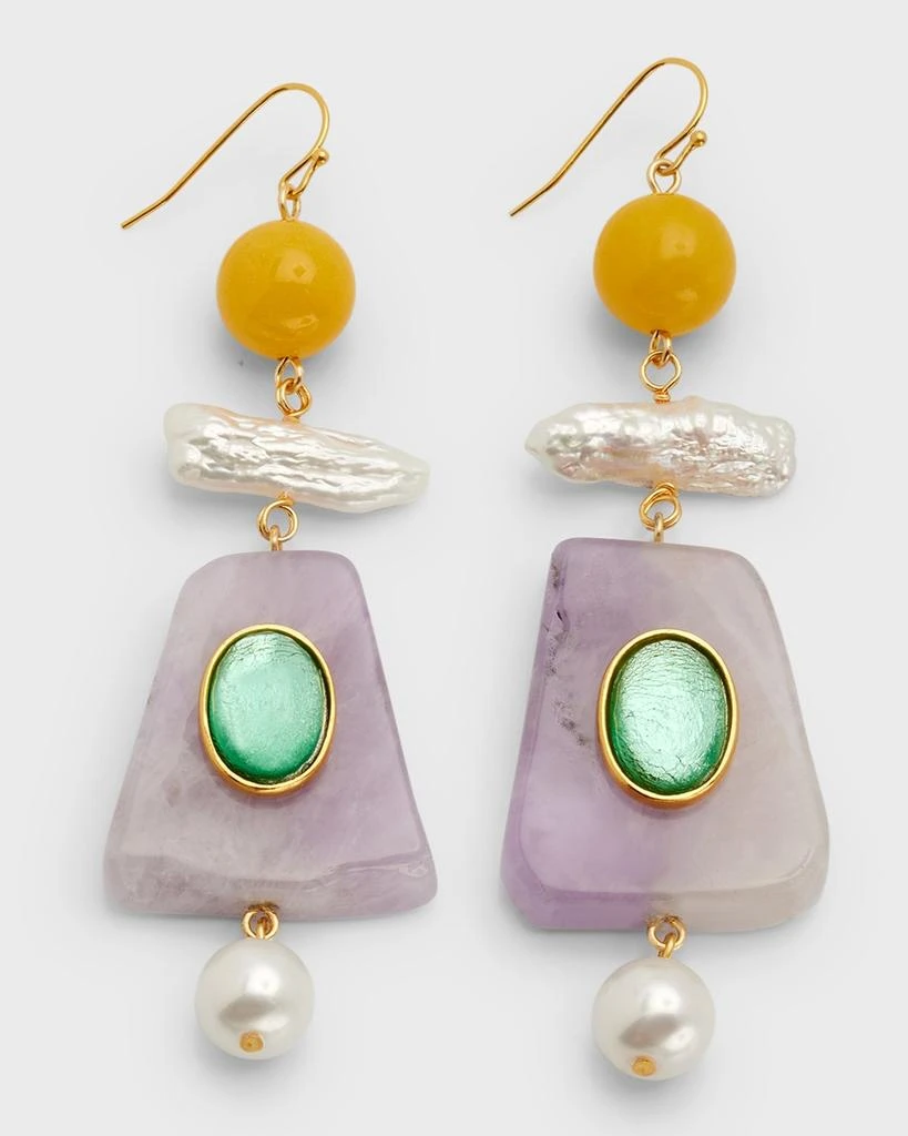 BEN-AMUN Multi-Stone and Freshwater Pearl Drop Earrings 1