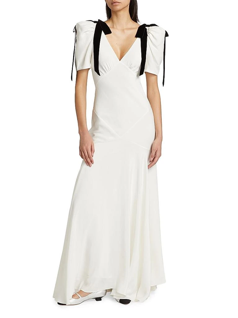 Rodarte Velvet Ribbon Bow Silk Crepe Bias-Cut Gown 3