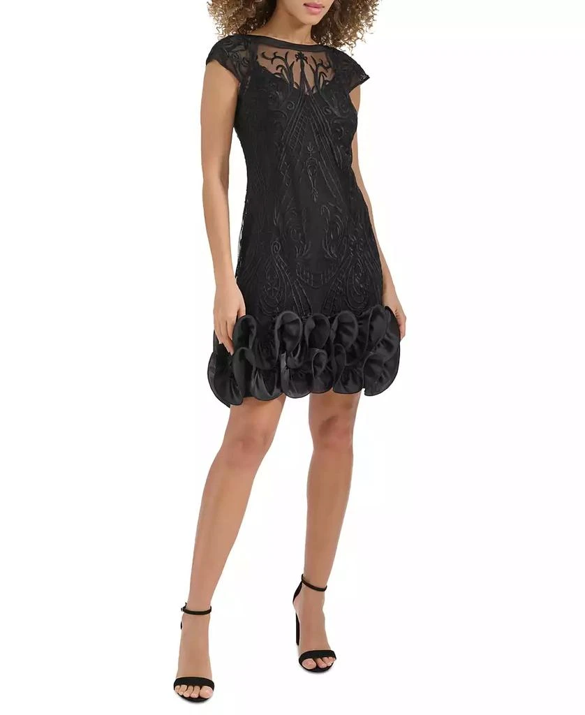 knee length dresses for ladies TRANSPARENT MESH FLORAL EMBROIDERED SHORT DRESS main image 0