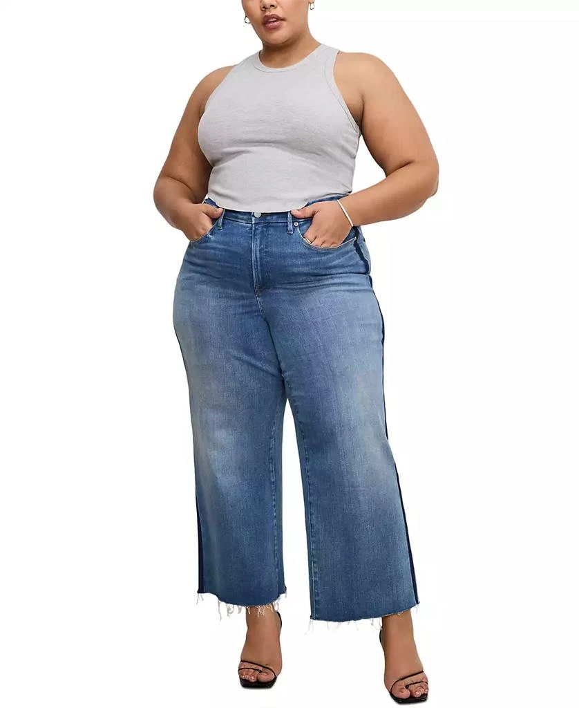 Good American Women's Soft-Tech Good Waist Palazzo Cropped Jeans 7