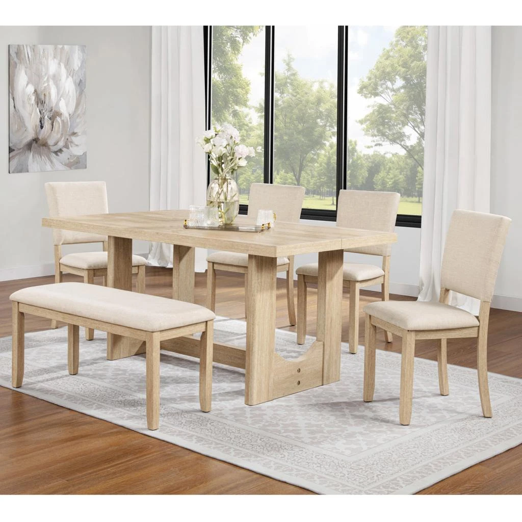 Streamdale Furniture Streamdale 6-Piece Dining Table Set with Bench 
4 Upholstered Chairs, Light Oak/Beige