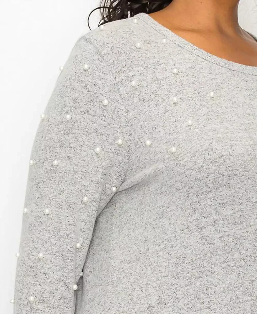 COIN 1804 Plus Size Long Sleeve Pullover Top with Imitation Pearls 4