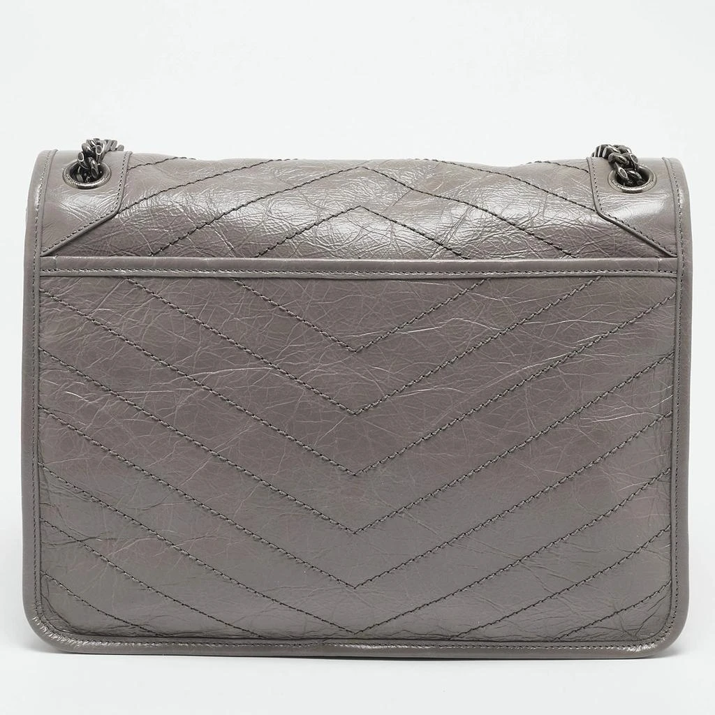 Yves Saint Laurent Saint Laurent Grey Crinkled Leather Large Niki Shoulder Bag 4