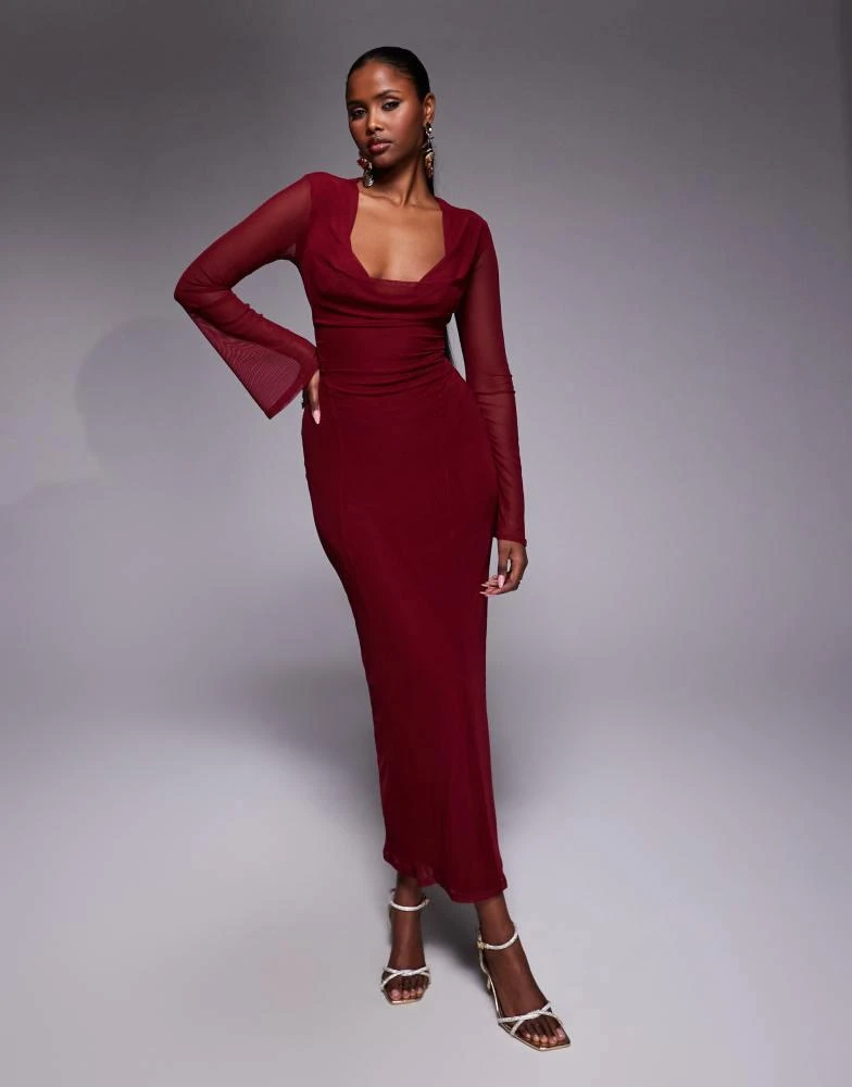 Shop ASOS DESIGN mesh angel sleeve lace up back long sleeve maxi dress in  burgundy on Sale at BeyondStyle  Get Lowest price in three month ASOS  DESIGN mesh angel sleeve lace