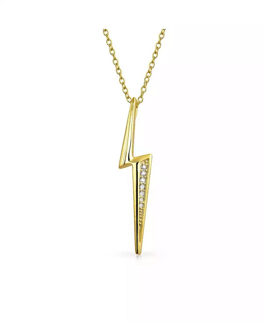 Bling Jewelry Minimalist Geometric Lightning Bolt Pendant Necklace 14K Gold Plated Silver