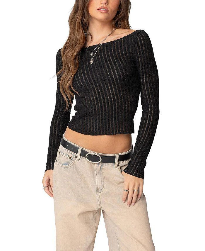 Edikted Textured Sheer Boat Neck Top 1