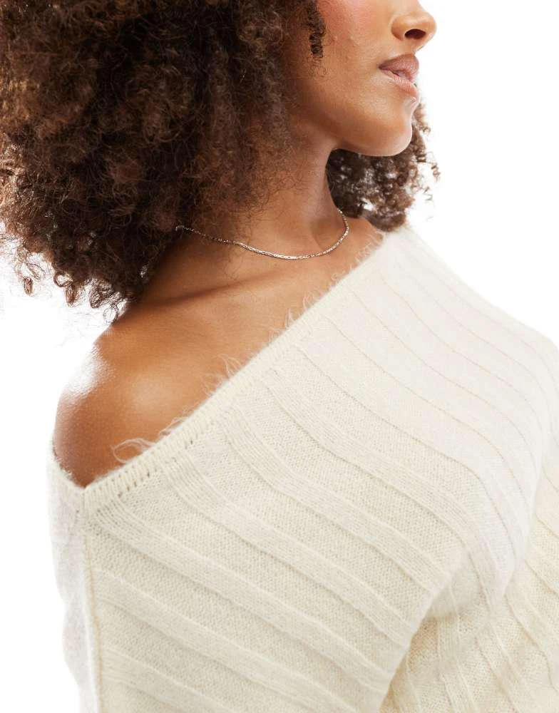 ASOS ASOS DESIGN knitted slouchy off the shoulder jumper in rib in cream 2