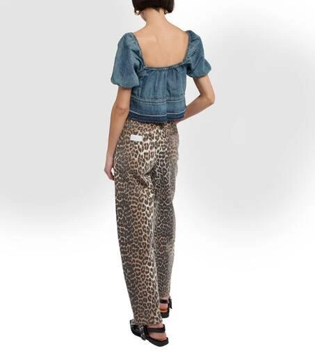 Ganni Puff-sleeve denim crop top 3