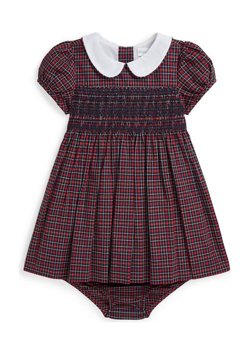 Ralph Lauren Lauren Childrenswear Baby Girls Plaid Smocked Cotton Dress Bloomer