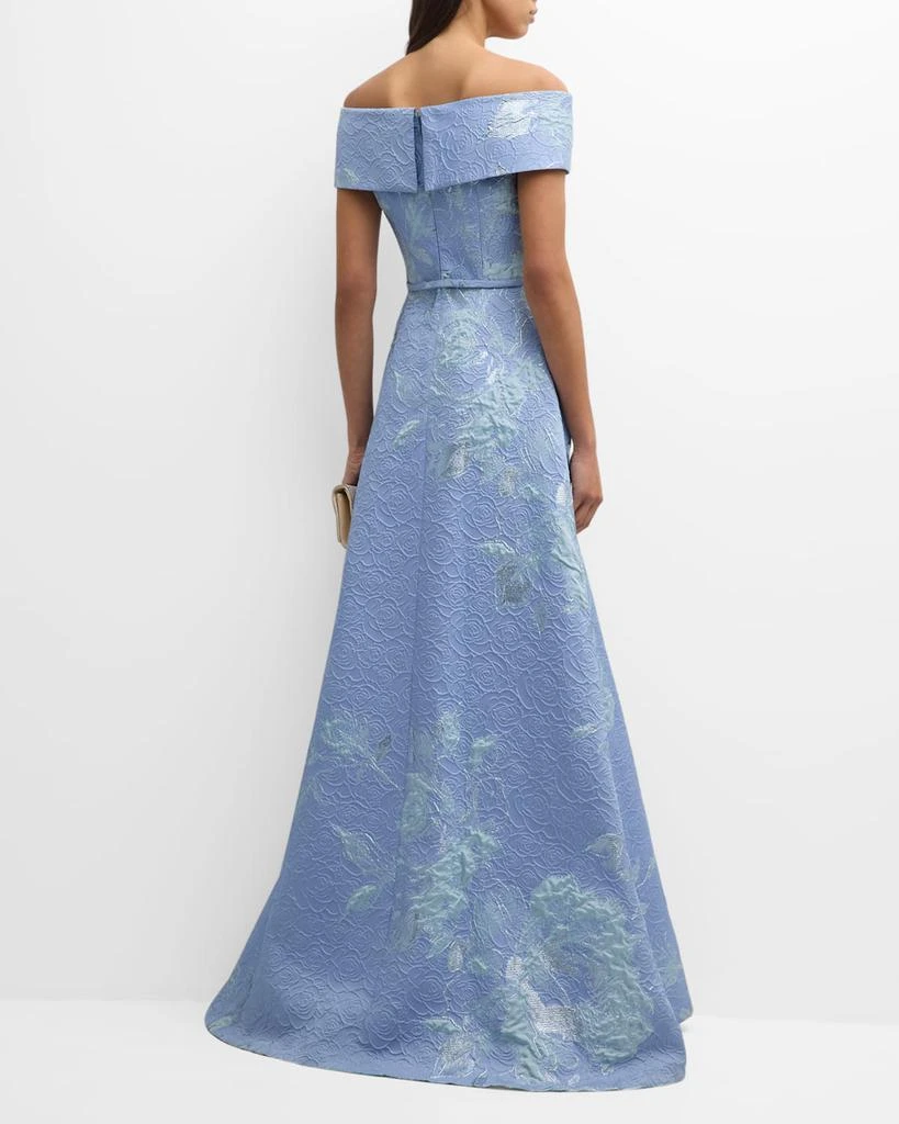 Teri Jon Off-Shoulder Metallic Flower Jacquard Gown 6