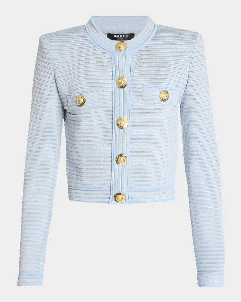 Balmain Buttoned Striped Knit Crop Cardigan 1