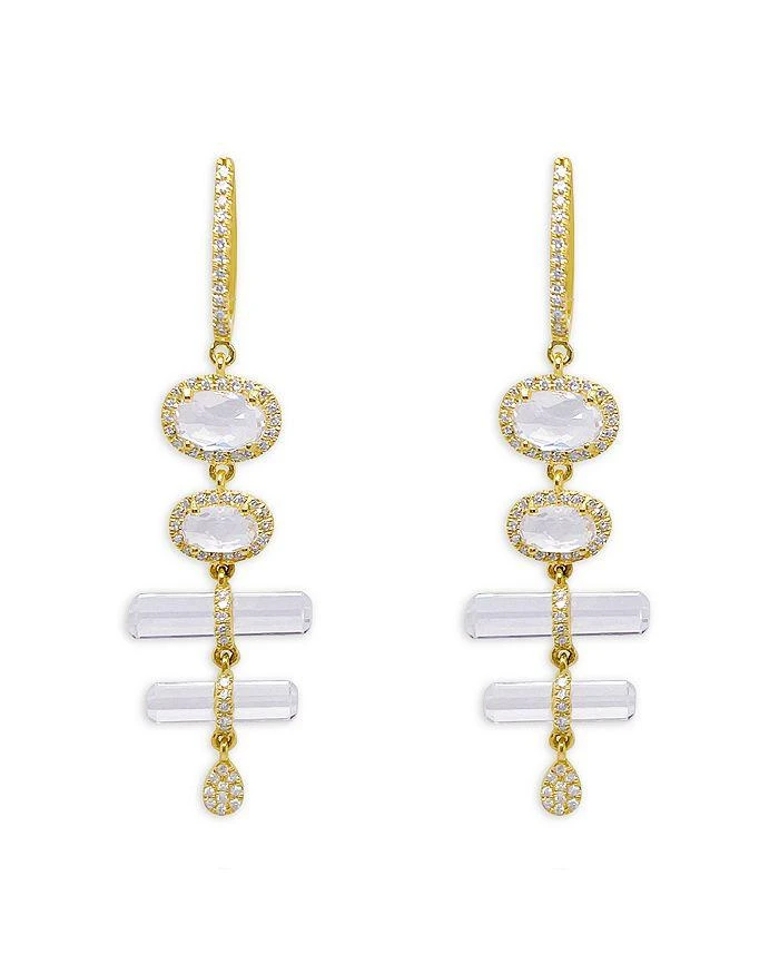 Meira T 14K Yellow Gold White Topaz
Diamond Halo Dangle Huggie Hoop Earrings