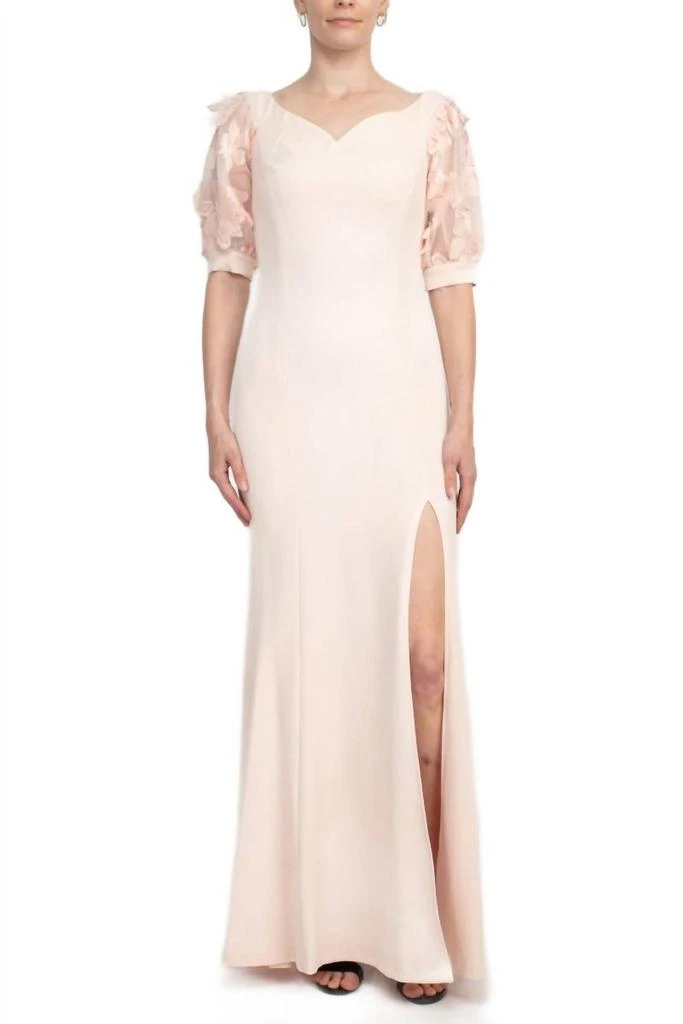 ALBERTO MAKALI Embellished Lace Sleeve Mermaid Slit Side Gown In Rose