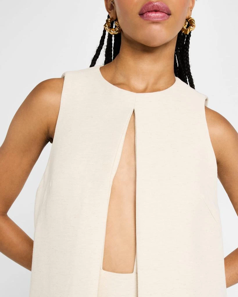 Brandon Maxwell Astrid Split-Front Tiered Tea-Length Dress 5