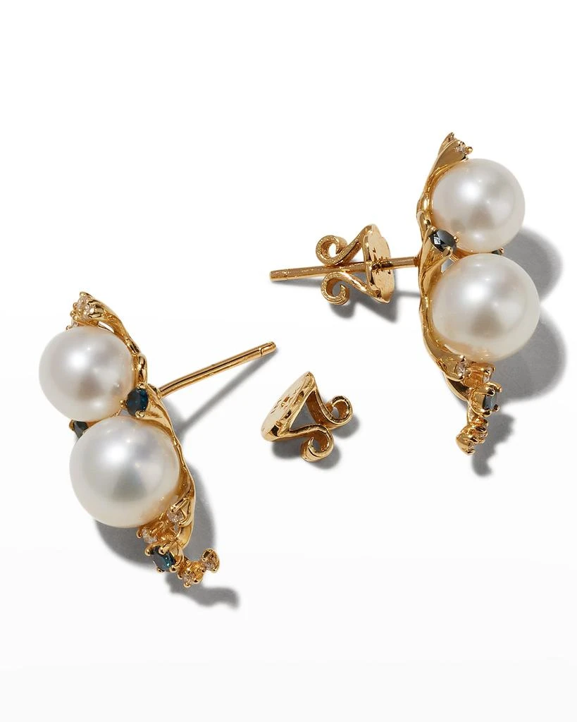 Stevie Wren Blue and White Diamond 14K Ear Climbers with Pearls 4