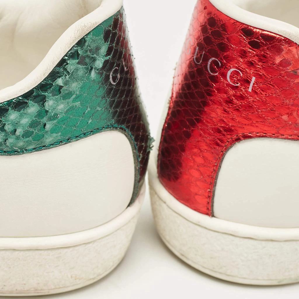 Gucci Gucci White Leather and Snakeskin Embossed Ace Web Lace Up Sneakers Size 38.5 6