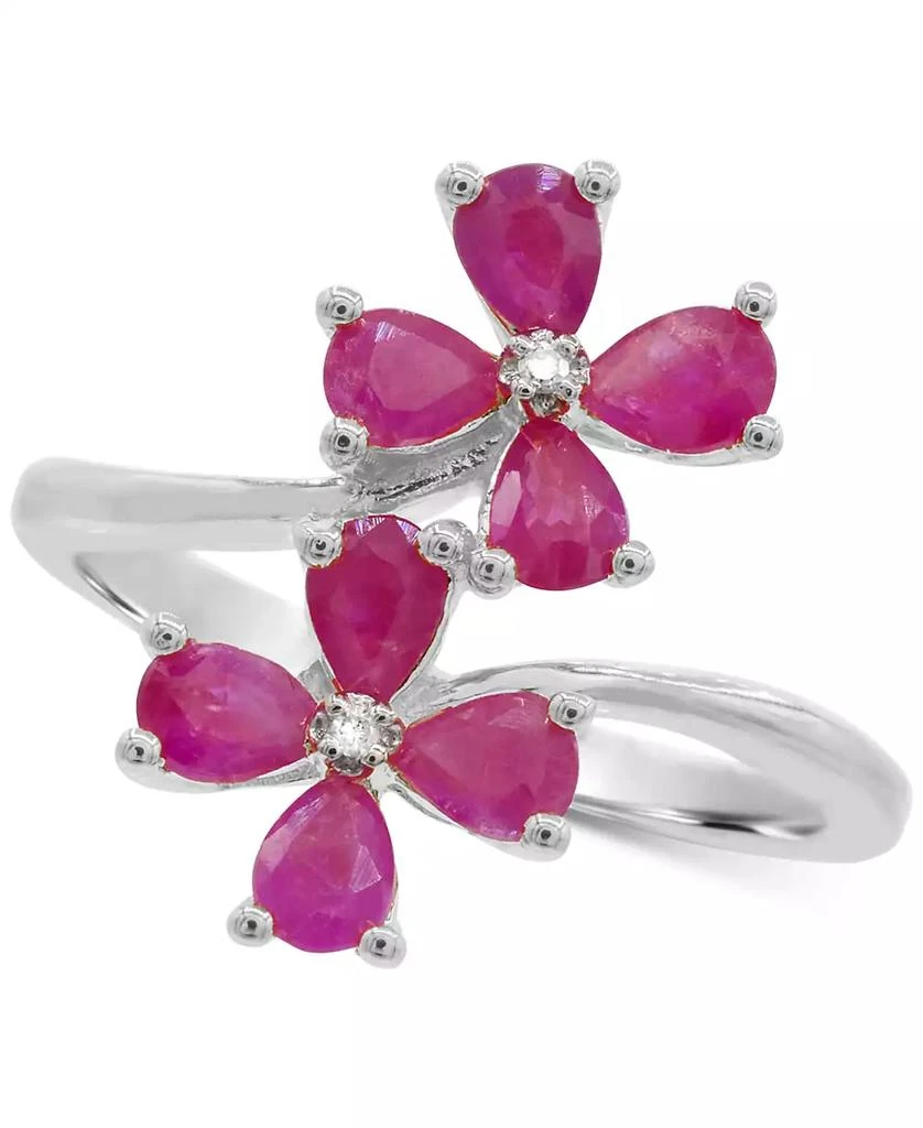 Macy's Lab-Grown Ruby (1-3/8 ct. t.w.) & Diamond Accent Flower Bypass Ring in Sterling Silver 6