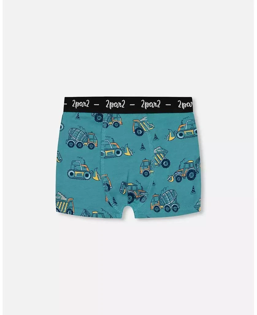 Deux par Deux Boy Printed Cotton Boxer Shorts Teal With Yellow Truck - Toddler|Child
