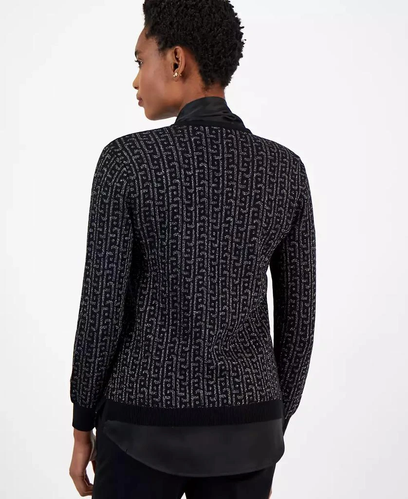 Anne Klein Women's Layered Jacquard Shimmer Sweater 2