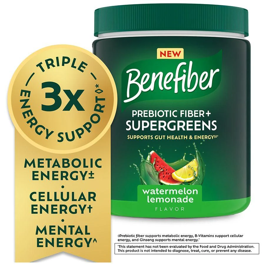 Benefiber Prebiotic Fiber + Supergreens Dietary Supplement Watermelon Lemonade 3