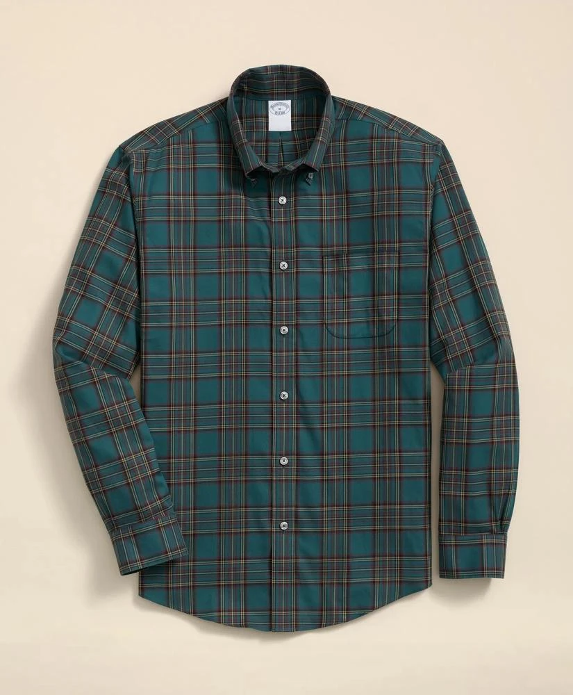 Brooks Brothers Stretch Supima® Cotton Non-Iron Twill Polo Button Down, Plaid Sport Shirt