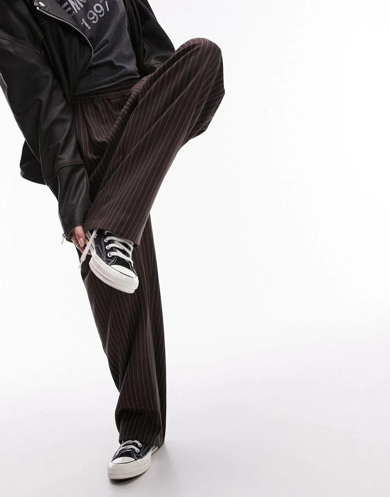 Topshop Topshop pinstripe smart jogger in chocolate 5
