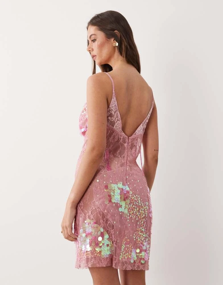 ASOS ASOS DESIGN sheer lace cami mini dress with placement embellishment in  pink - Dresses & Skirts - Free Shipping - BeyondStyle