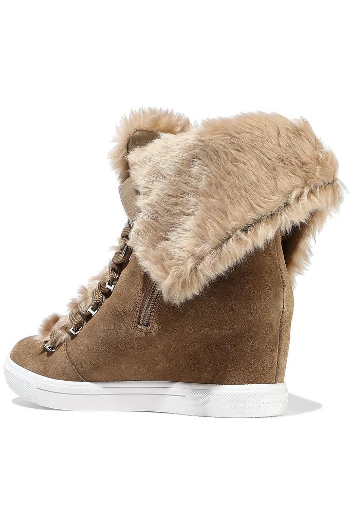 DONNA KARAN Cristin faux fur-trimmed suede wedge sneakers 3